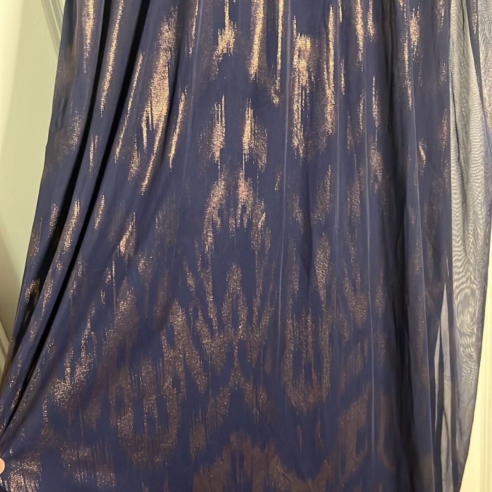 City Triangles Blue and Gold One Shoulder Evening Maxi Gown - Picture 6 of 11